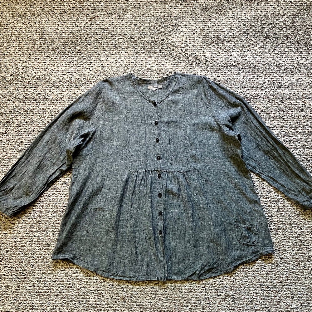 FLAX Designs 3G/3X Linen Tunic in like-new condition Black/White chambray